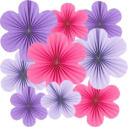 Purple Pink paper fan - pack of 9