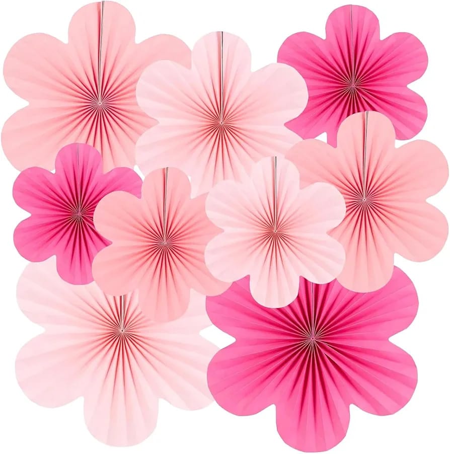 Pink paper fan - pack of 9