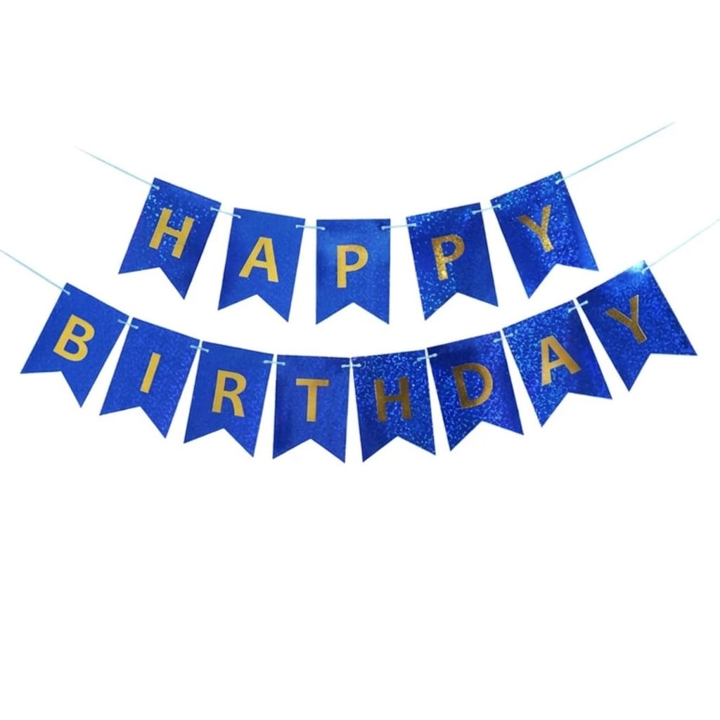 Happy birthday blue laser glitter banner