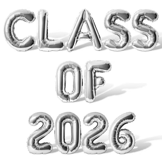 Class of 2026 foil text banner Silver non inflated