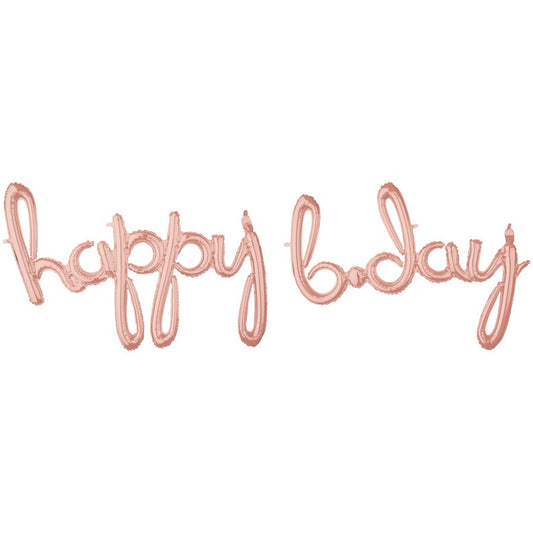 Happy birthday cursive air filled rose Gold