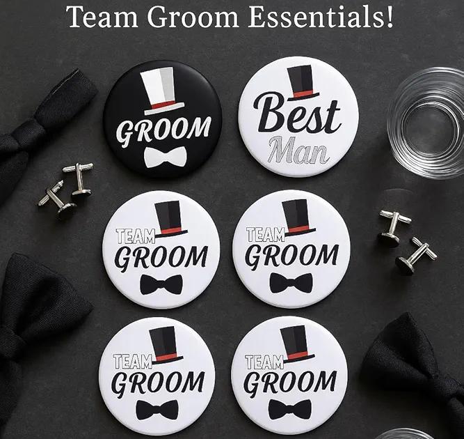 Groom and team groom badges pack of 7