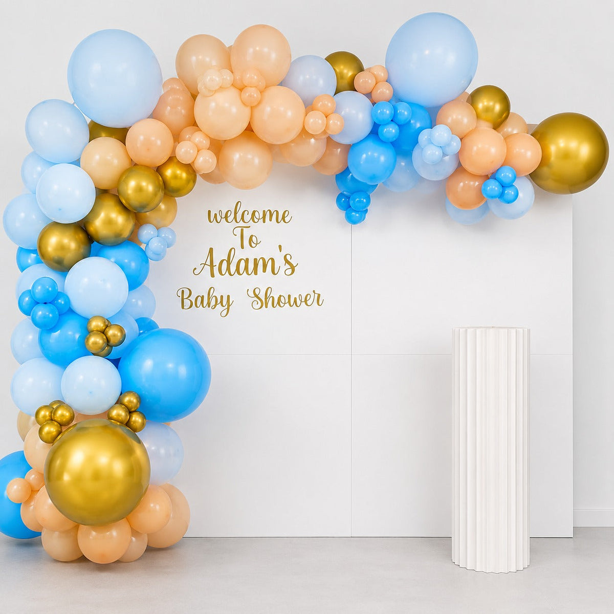 Dreamy Pastel Baby Shower Backdrop with Fluted Plinth