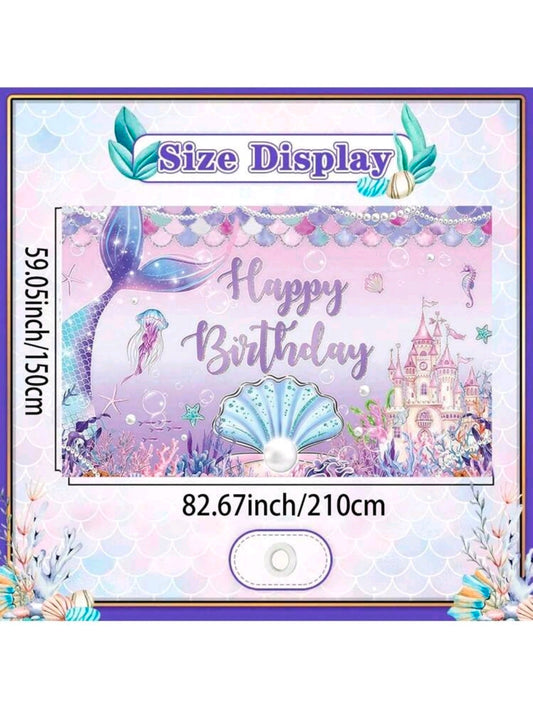1pc Mermaid Theme Party Background Banner poster backdrop   210x150 cm