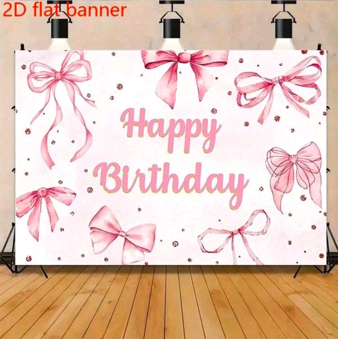 Pink Bow Happy Birthday Backdrop poster banner  180x230cm