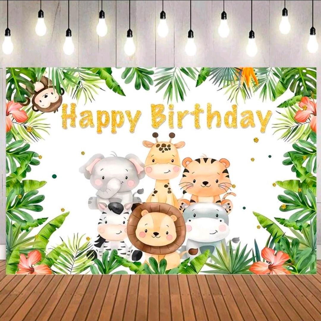 1pc Jungle Animal Birthday Party Decor, Jungle animal backdrop poster  210x150 cm