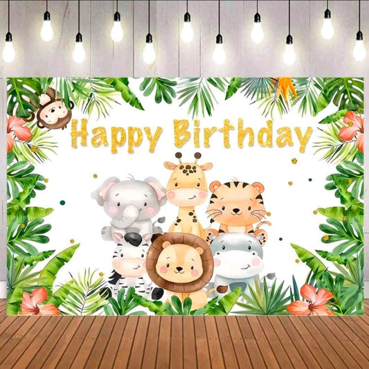 1pc Jungle Animal Birthday Party Decor, Jungle animal backdrop poster  210x150 cm