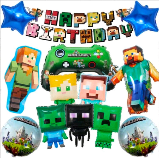 Minecraft foil balloon birthday decoration set