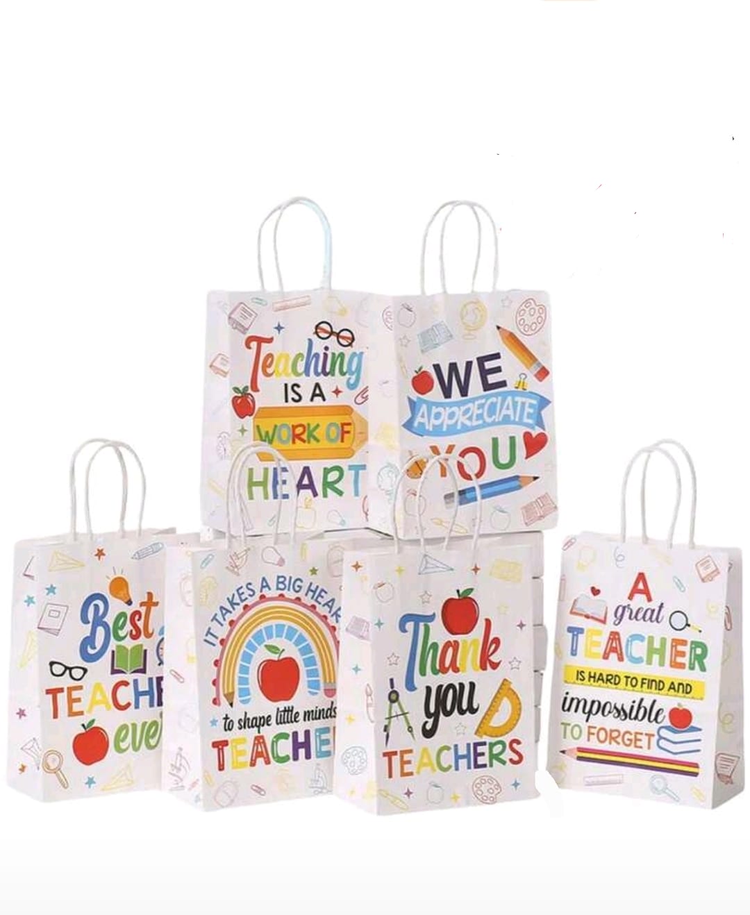 Random 5 pcs Set Teacher Appreciation Gift Paper Bags With Handles - End Of Year Party