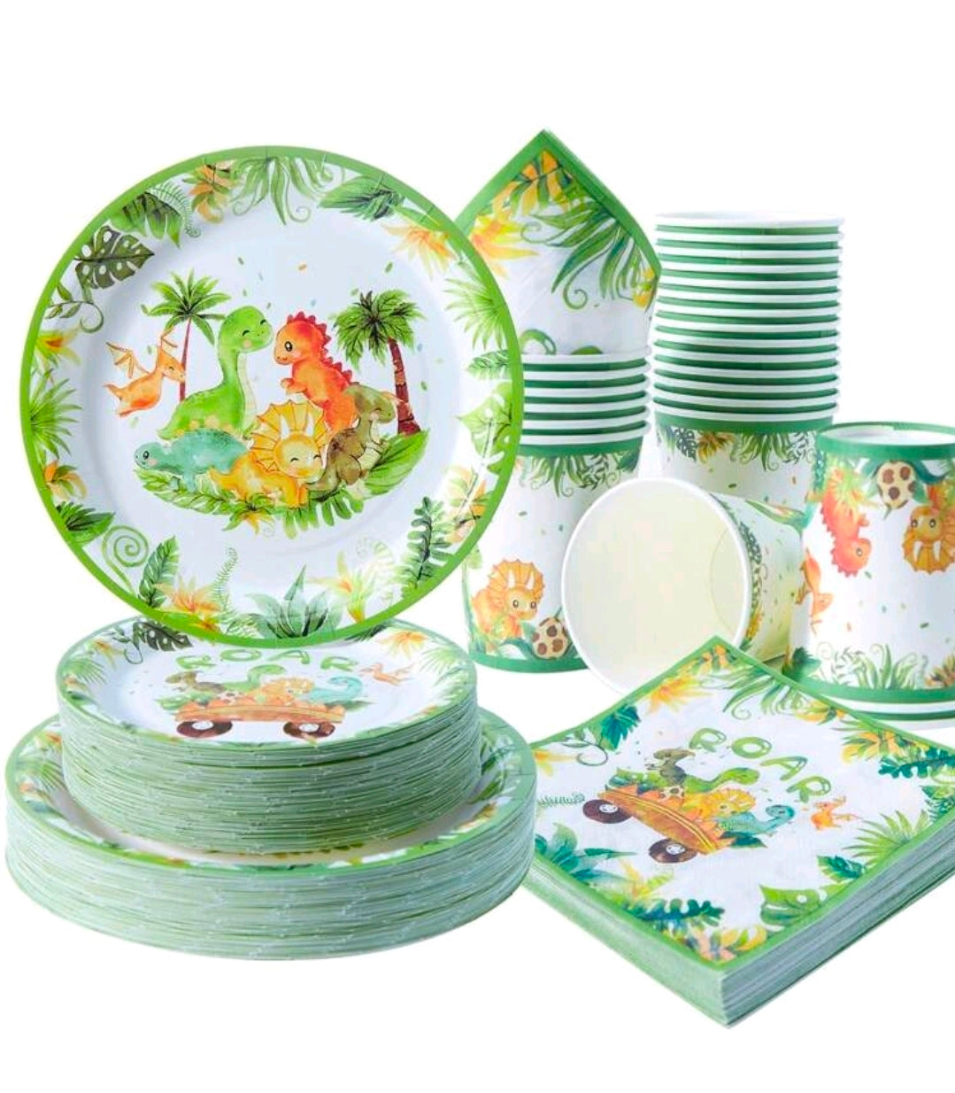 Dinosaur plate cup tableware set serves 25
