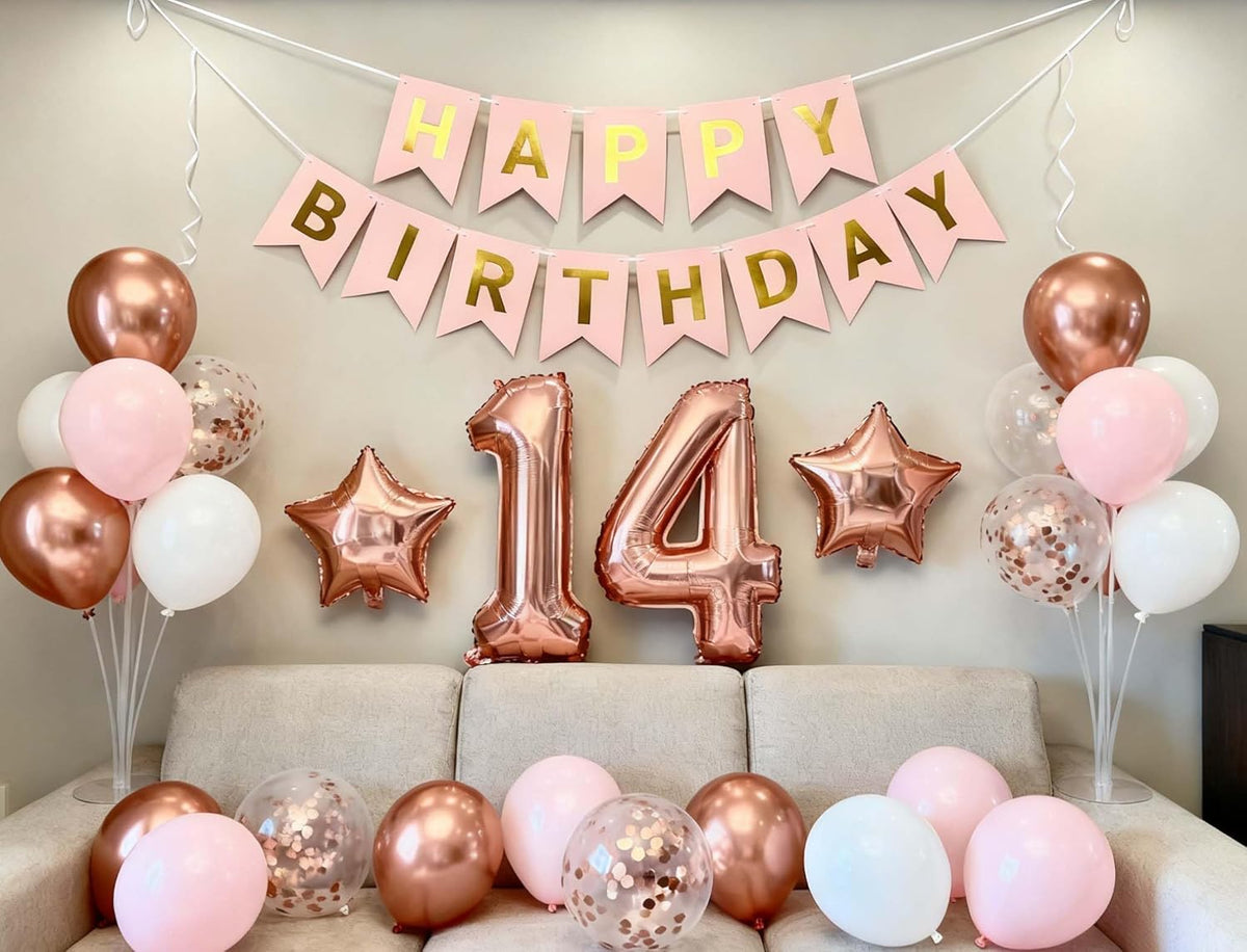 Air filled birthday decoration - rosegold pink