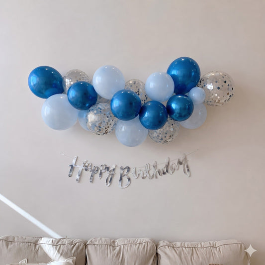 on the go balloon garland  shades of blue