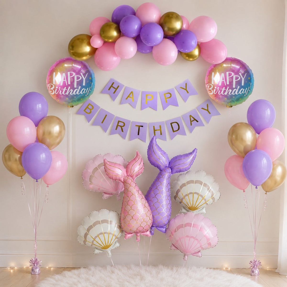 Mermaid pink and purple elegant filled balloons