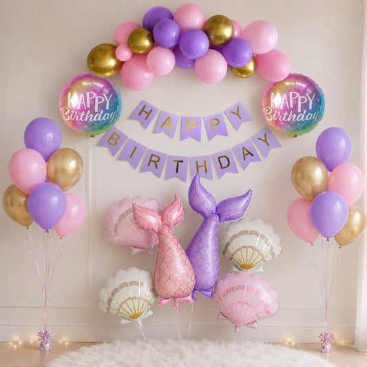 Mermaid pink and purple elegant filled balloons