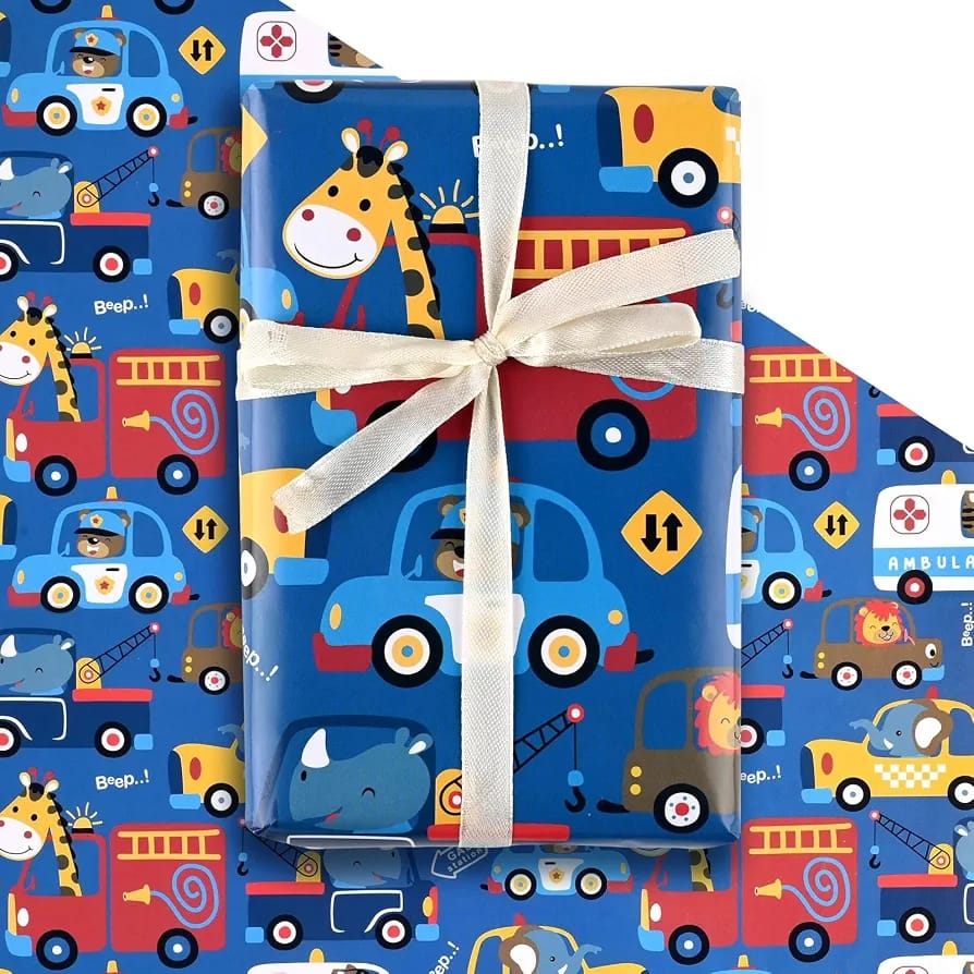 Blue transportation Gift wrapping sheet 5pcs