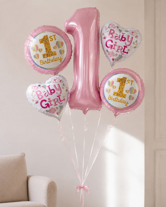 Pink first birthday foil helium balloon