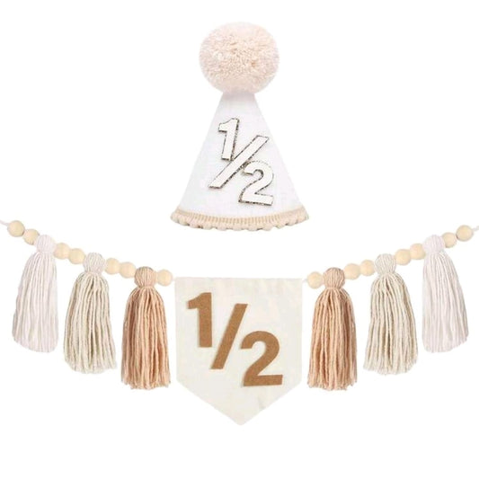 Half birthday party cap and banner combo