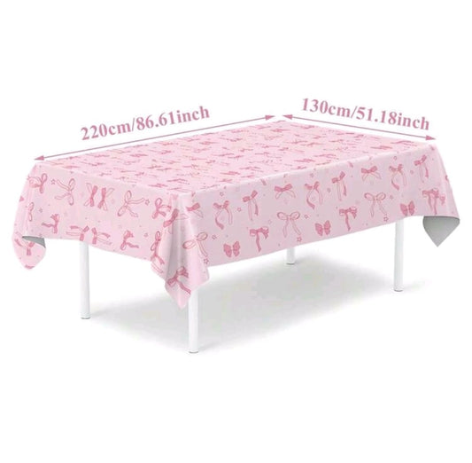 1pcs Pink Bow Pattern Tablecloth, Size 220*130cm PE Material Table Cover