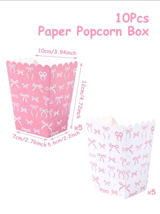 Bow printed pink white pop corn box 10pcs
