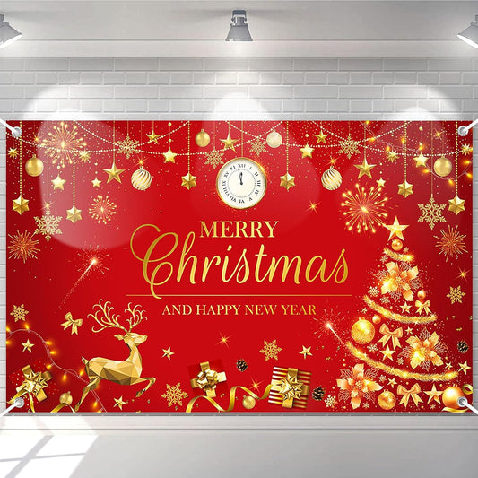 red new year and seasonal greeting backdrop banner 150x210 cm