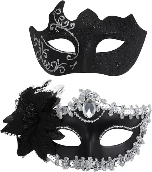 Black silver masquerade mask pair