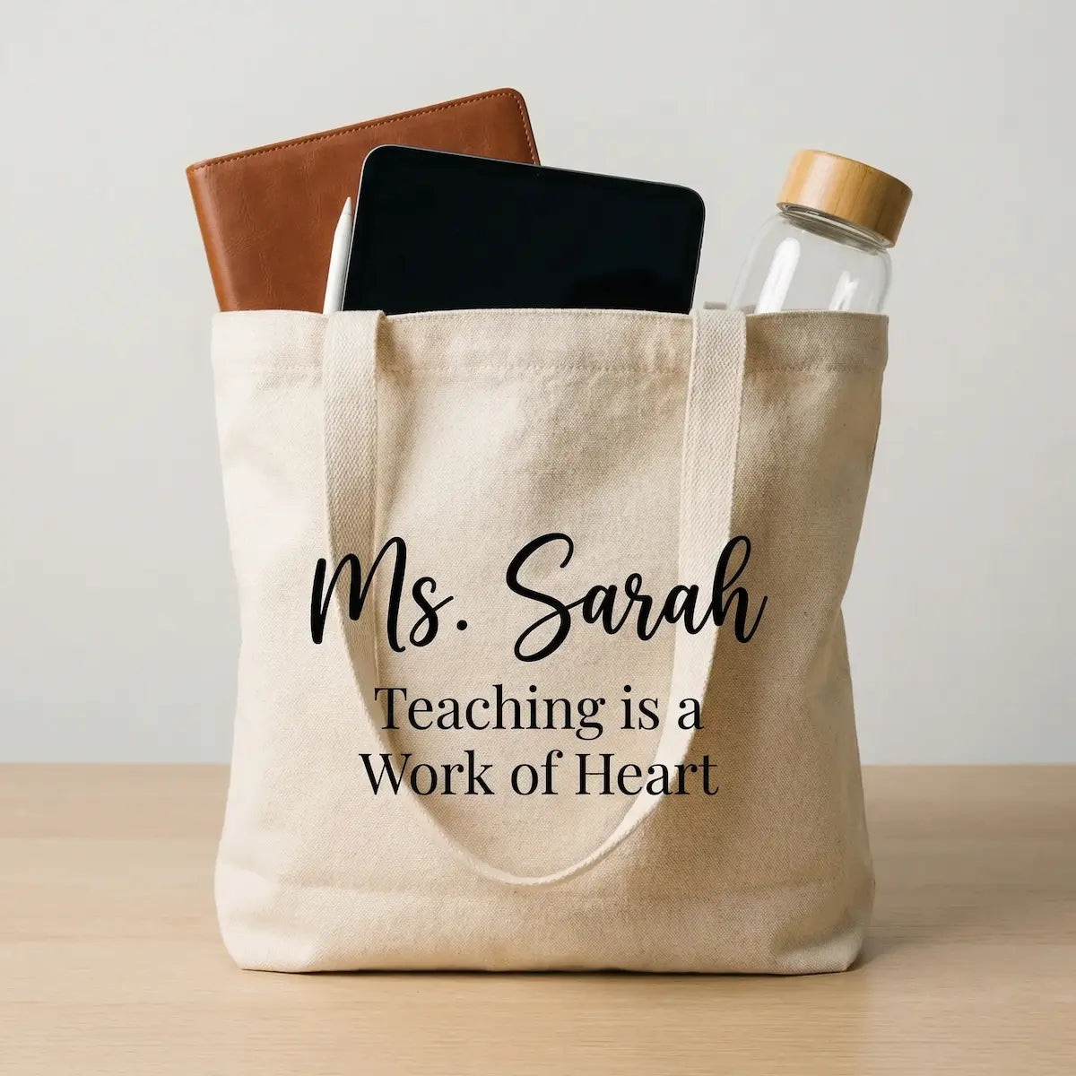 Personalized Teacher Canvas Tote Bag - Custom Name Teacher Appreciation Gift